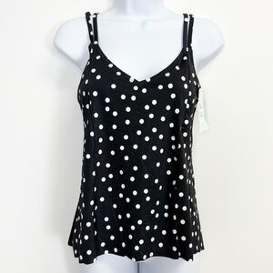 Swim Solutions Tankini Top 8 Black Polka Dot Bust Support D Cup - Princess Seam